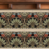 Bird on Flowers Art Deco Nouveau Faux Relief タイル