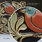 Bird on Flowers Art Deco Nouveau Faux Relief タイル