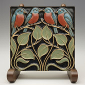 Bird on Flowers Art Deco Nouveau Wall Decor タイル