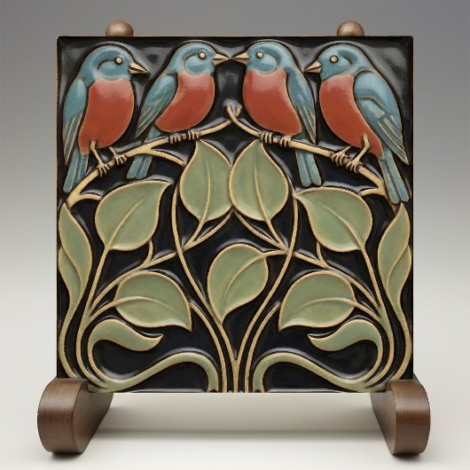 Bird on Flowers Art Deco Nouveau Wall Decor タイル