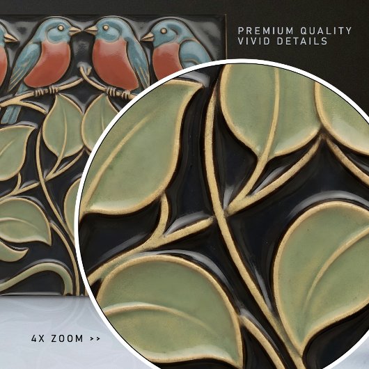 Bird on Flowers Art Deco Nouveau Wall Decor タイル