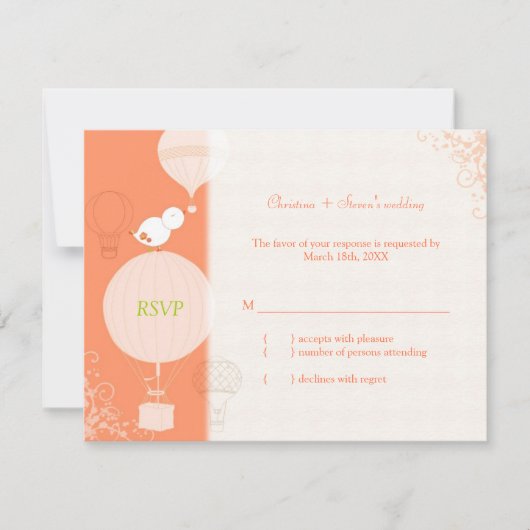 Bird on Hot Air Balloons結婚式RSVP 出欠カード (正面)