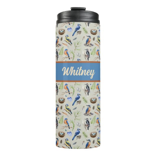 Bird Pattern Kingfisher, Blue Jay, Woodpecker Name タンブラー (正面)