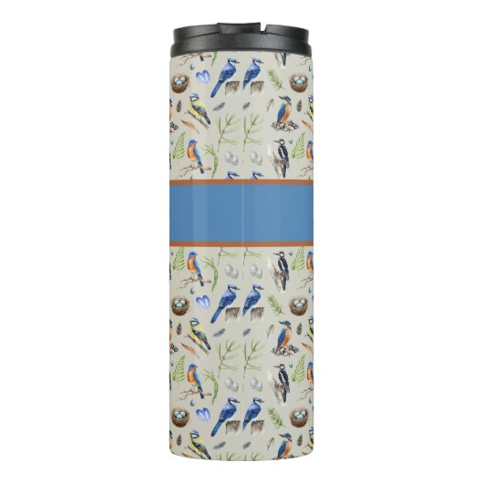 Bird Pattern Kingfisher, Blue Jay, Woodpecker Name タンブラー (裏面)