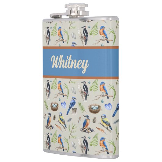 Bird Pattern Kingfisher, Blue Jay, Woodpecker Name フラスク (左)
