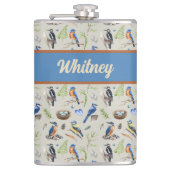 Bird Pattern Kingfisher, Blue Jay, Woodpecker Name フラスク (正面)