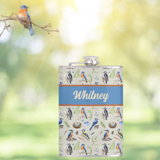 Bird Pattern Kingfisher, Blue Jay, Woodpecker Name フラスク