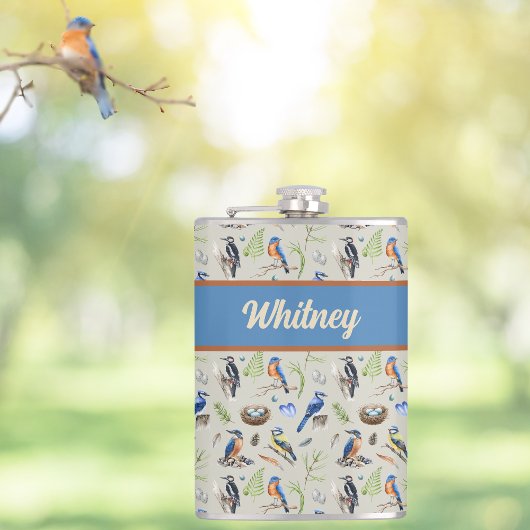 Bird Pattern Kingfisher, Blue Jay, Woodpecker Name フラスク