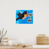Bird Quilt Pattern Blue Sky Peace of Mind Calming ポスター (キッチン)