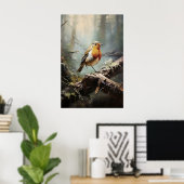 Bird Robin in forest wall print, bird rustic ポスター (ホームオフィス)