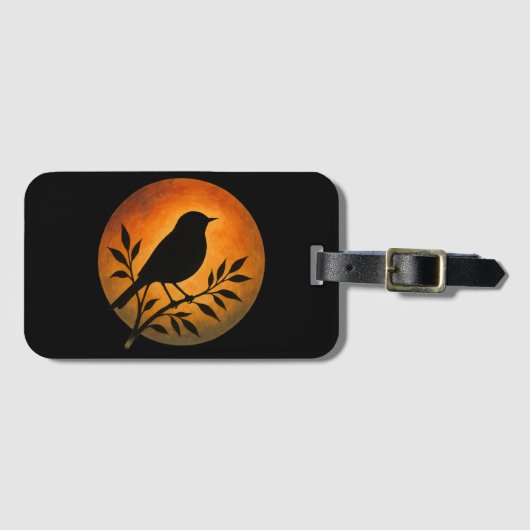 Bird Silhouette Over Full Moon ラゲッジタグ (正面横)