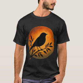 Bird Silhouette Over Full Moon Tシャツ