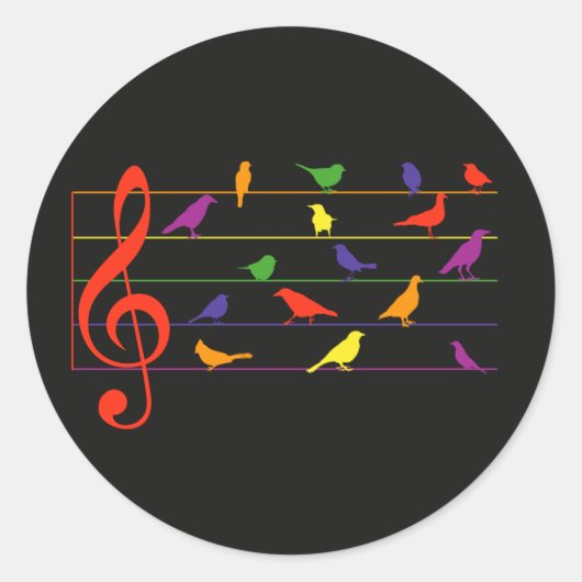 Bird Song, colorful design ラウンドシール (正面)