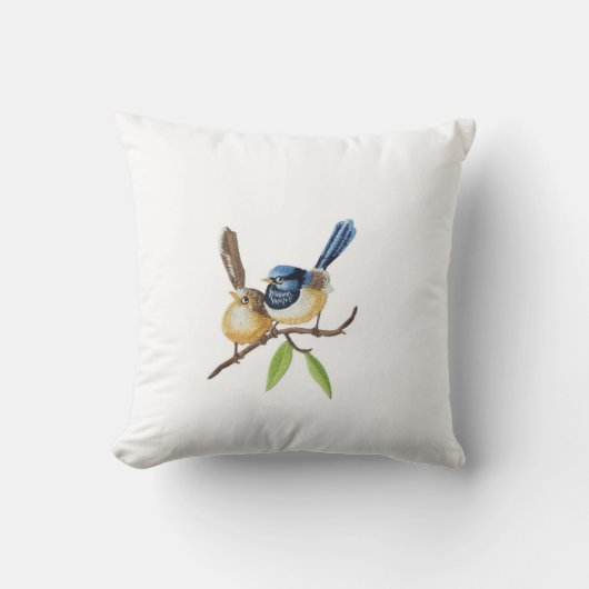 Bird  throw pillows imitating embroidery effects クッション (正面)