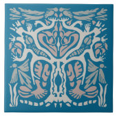 Bird Tree Symmetrical Nature Design Blue タイル (正面)
