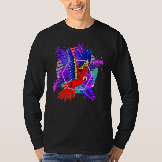 Bird Tropical Animal Retro Vaporwave Parrot Tシャツ (正面)