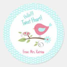 Bird Valentine's Day Kids Hello Tweetハート ラウンドシール