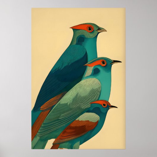 Bird Wall Art Print Stylized Trio - Colorful ポスター (正面)