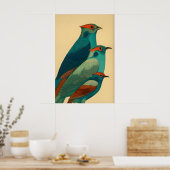 Bird Wall Art Print Stylized Trio - Colorful ポスター (キッチン)