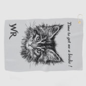 Bird Watching Kitten Face Funny w Monogram grey ゴルフタオル (横)