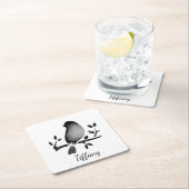 Bird watercolor black white saturated スクエアペーパーコースター (インサイチュ)