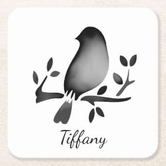Bird watercolor black white saturated スクエアペーパーコースター