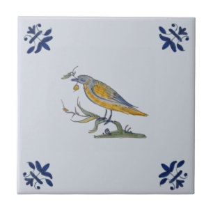 Bird with Berry Delft Repro Hand 絵を描 c.1650 タイル