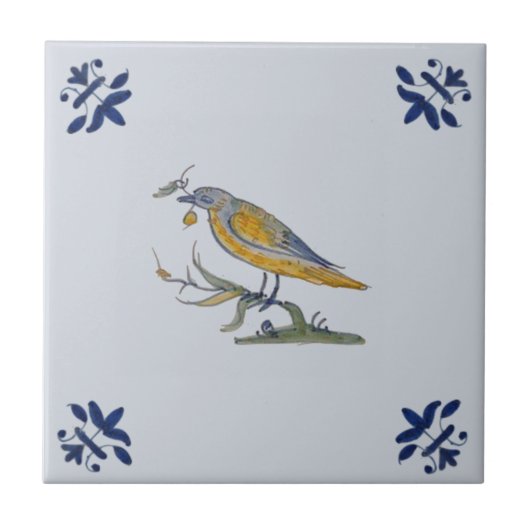 Bird with Berry Delft Repro Hand 絵を描 c.1650 タイル (正面)