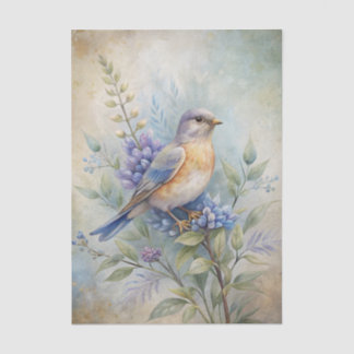 Bird with Flowers in Shades of Blue and Purple 薄葉紙