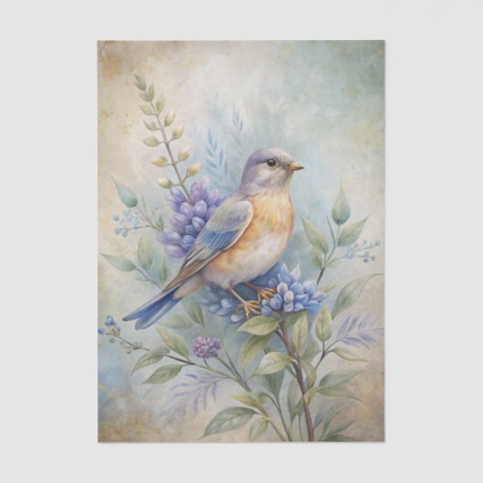 Bird with Flowers in Shades of Blue and Purple 薄葉紙 (正面)