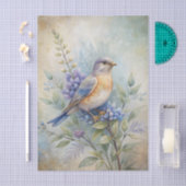 Bird with Flowers in Shades of Blue and Purple 薄葉紙 (クラフト)