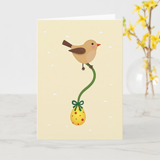 Bird With Polka Dot Egg Design Card カード (黄色い花)