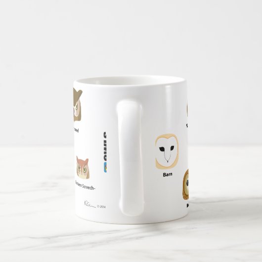 BirdFaceのフクロウのマグ(ラベルと) コーヒーマグカップ (ハンドル)