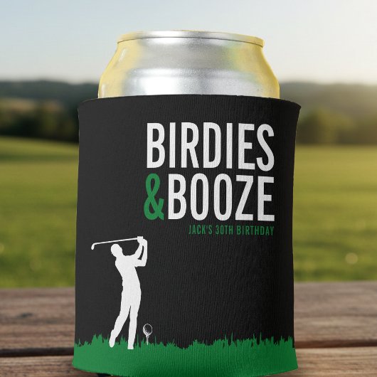 Birdies & Booze Adult Golf Birthday Party Black 缶クーラー