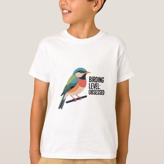 Birding Level: Obsessed - Colorful Birdwatcher Des Tシャツ (正面)
