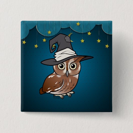 Birdorableのアメリカオオコノハズクの魔法使い 缶バッジ (正面)