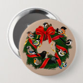 Birdorableのヨーロッパの庭の鳥のクリスマスのリース 缶バッジ (正面&裏面)