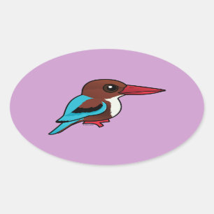 Birdorableの白throatedカワセミ 楕円形シール