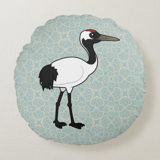 Birdorableはクレーンを赤戴冠させました ラウンドクッション (正面)