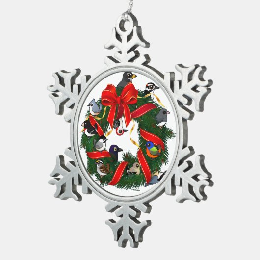 Birdorable NAの裏庭の鳥のクリスマスのリース スノーフレークピューターオーナメント (右)