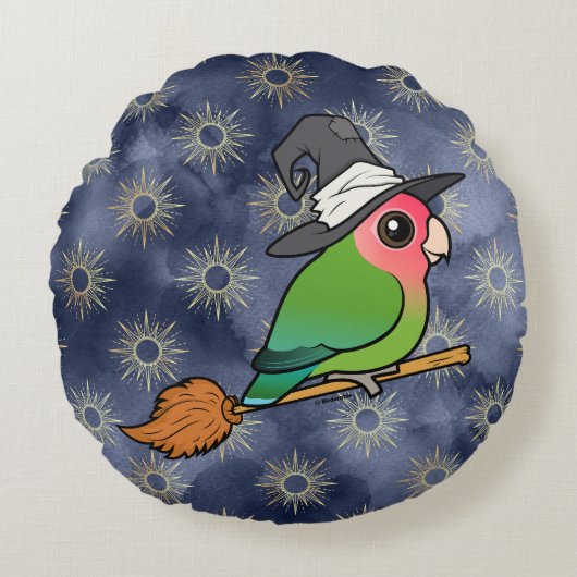 Birdorable Peach-faced Lovebird Halloween Witch ラウンドクッション (正面)