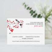 Birds エレガント On Tree Branch赤と黒のRSVP 出欠カード (スタンド正面)