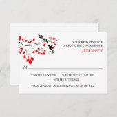 Birds エレガント On Tree Branch赤と黒のRSVP 出欠カード (正面/裏面)