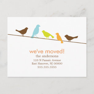 Birds カラフル On a Wire New Address Announcement 案内ポストカード