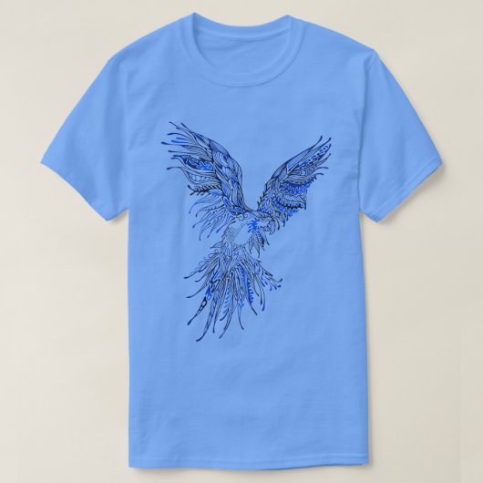 BIRDS 飛んでいる Blue Parrot象徴的グラフィックアートデザイン Tシャツ (デザイン正面)