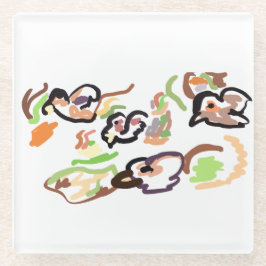 Birds and autumn ガラスコースター