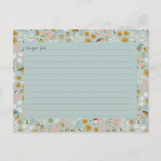 Birds and Bees Floral Bridal Shower Recipe Card ポストカード (正面)