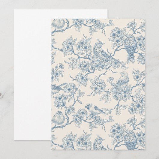Birds and cherry blossom in blue and off white (正面/裏面)