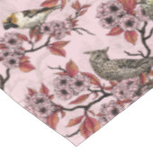 Birds and cherry blossom on rose pink テーブルクロス (アングル)