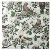 Birds and cherry blossom on white タイル (正面)